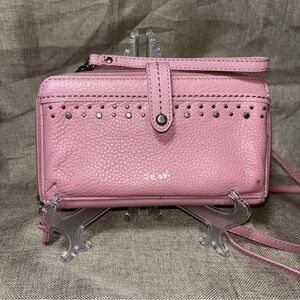 The SAK Mauve Studded Trim Leather Crossbody Phone Wallet Bag